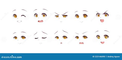 Anime Manga Girl Expressions Eyes Set Japanese Cartoon Style Stock