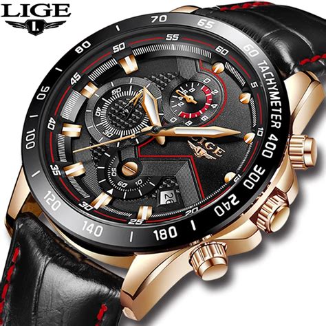 Lige Mens Watches Top Brand Luxury Quartz Watch Gold Men Casual Leather