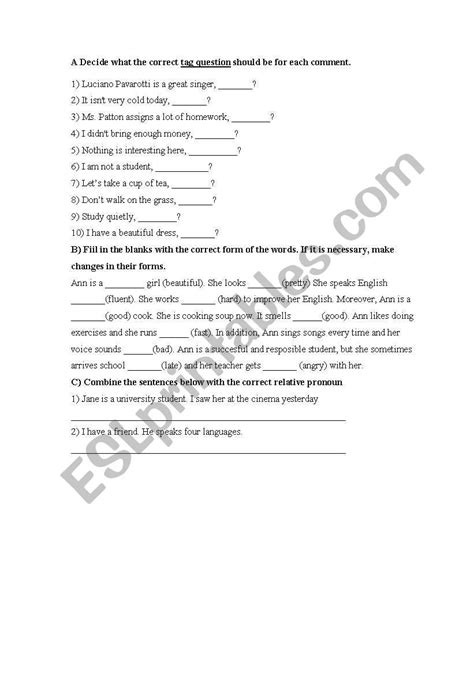 English Worksheets A Worksheet For High School