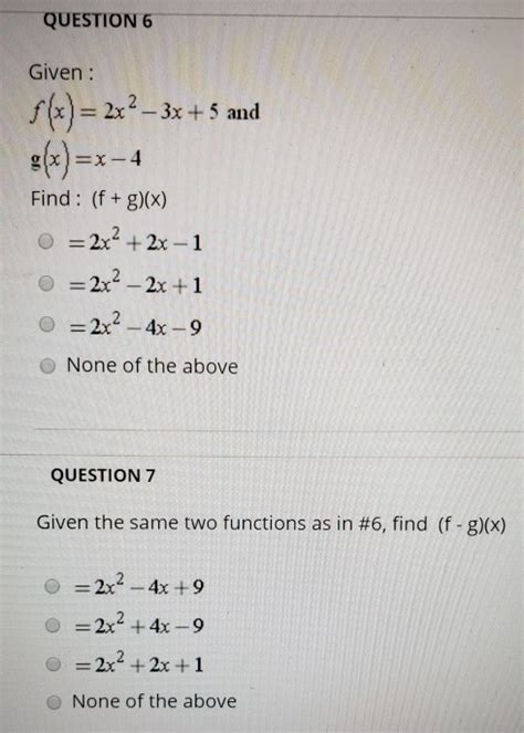 solved question 6 given f x 2x2 3x 5 and g x x 4