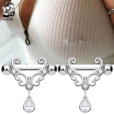 Zircon Water Drop Punk Nipple Shield Piercing Jewelry 1pair Stainless Steel Crystal Nipple Rings