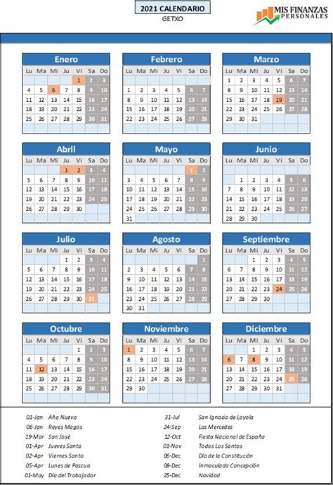 Días festivos nacionales en 2021. ᐅ Calendario laboral Getxo 2021 ᐅ Excel | pdf | jpg