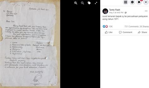 Lihat Surat Lamaran Kerja 1970-an, Netizen: Tulisan Tangannya Sangat