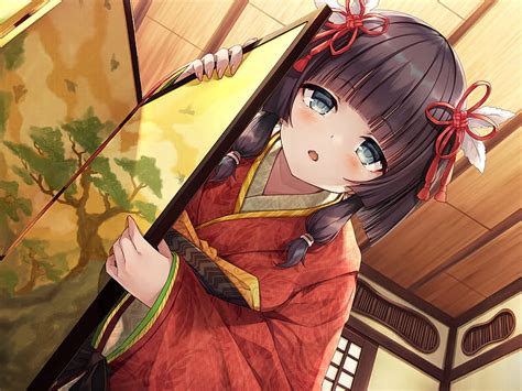 Cute Anime Girl Brown Hair Kimono Blushes Anime Hd Wallpaper Peakpx