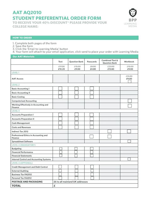 Fillable Online Aat Aq2010 Student Preferential Order Form Bpp Fax