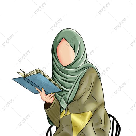 Woman Reading Book Clipart Vector Green Hijab Muslim Woman Reading A Book Reading Book