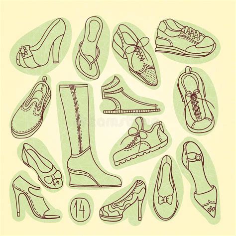 Big Set Of Different Shoes Vector Illustration Hand Drawing Stock