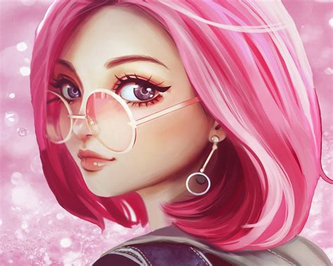 Cute Girl Pink Hair Sunglasses Anime Design Preview