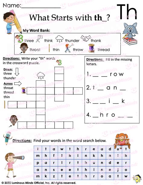 Reading Comprehension Worksheets What Starts With Th Digraph Th