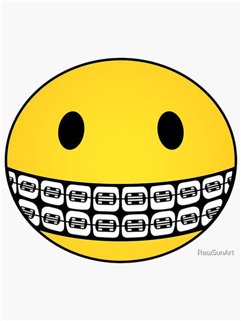 Brace Face Smiley Face Sticker For Sale By Rawsunart Redbubble