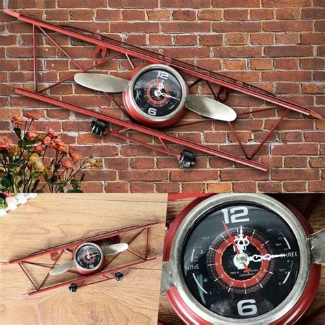 Creative Retro Aircraft Clock Wall Hanging Airplane Clocks Iron Home