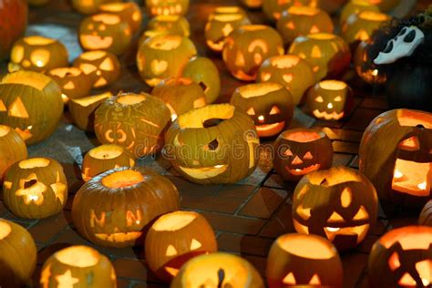 Jack O Lanterns Or Halloween Pumpkin Carving Lanterns Stock Photo