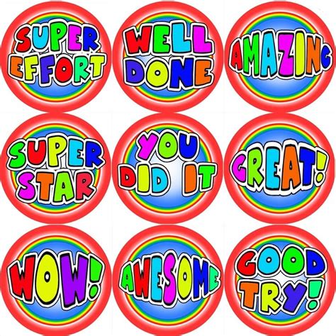 144 Colourful Praise Words Themed Teacher Reward Stickers Large