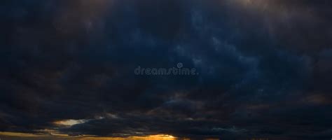 Dark Orange Sky Sunset Panorama Storm Clouds Stock Image Image Of