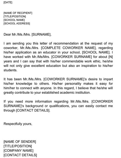 Samples Of Recommendation Letter For Coworker