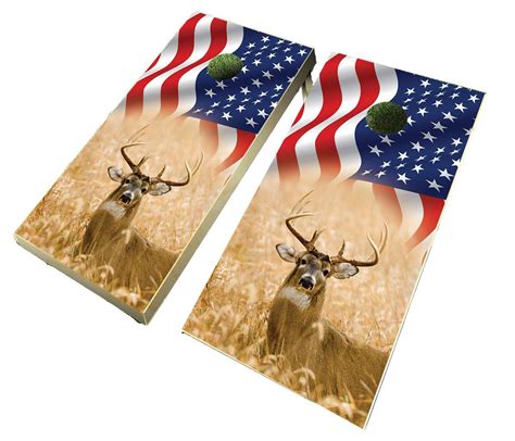 Deer And Flag Design B Cornhole Board Decal Wrap Lets