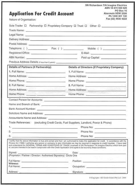 Business Credit Application Form Free Printable Documents
