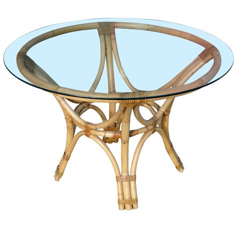 Havana rattan end table with glass top. Restored Rattan Bentwood Dining Table with Round Glass Top ...