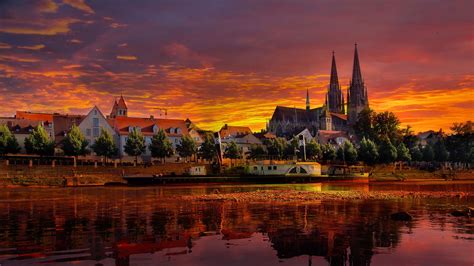 Regensburg Germany Sunset Cityscape 4k