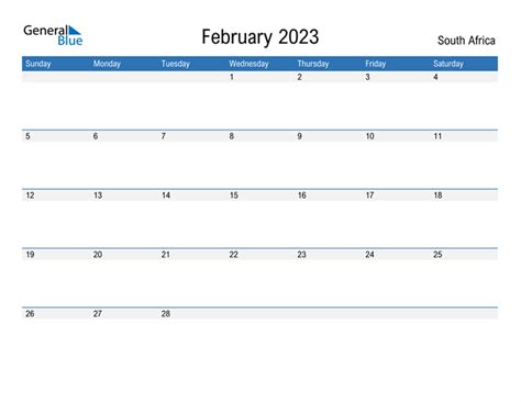 February 2023 Calendar With South Africa Holidays