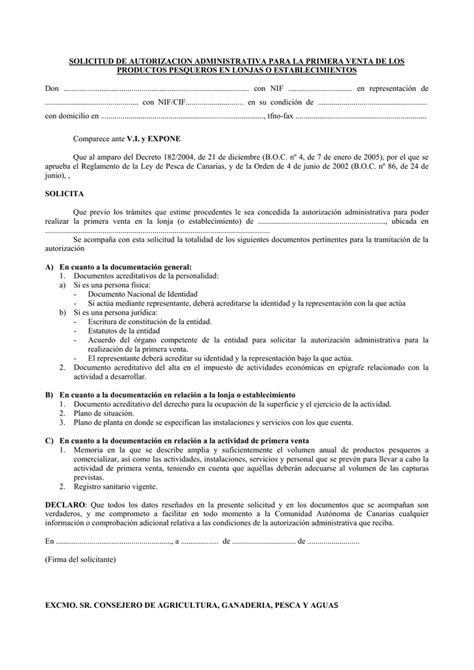 Modelo De Solicitud De Autorizacion Administrativa