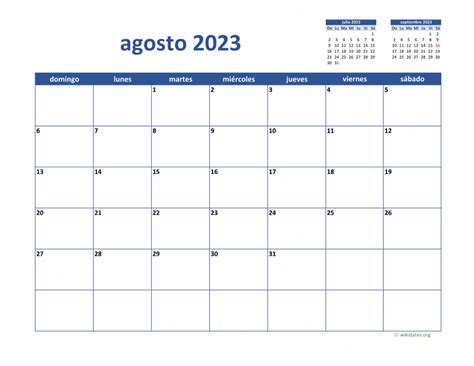 Calendario Agosto 2023 De México