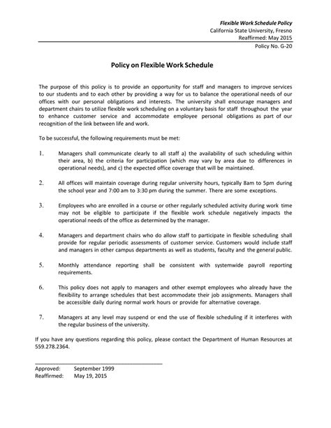 Work Schedule Policy Template