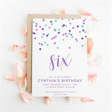 Confetti Printable 6th Birthday Invitation Instant Download Etsy