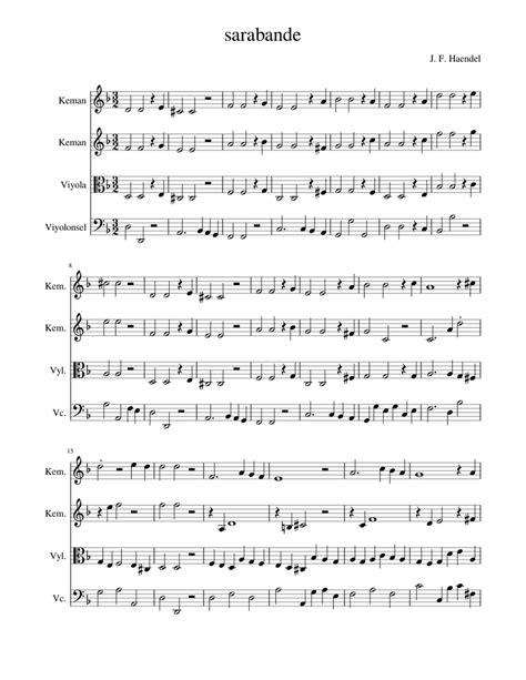 Sarabande Quartet Haendel Sheet Music For Violin Viola