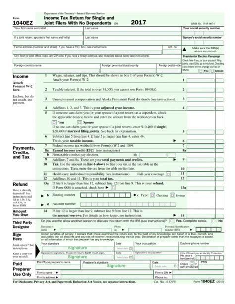 2023 Form 1040ez Printable Forms Free Online