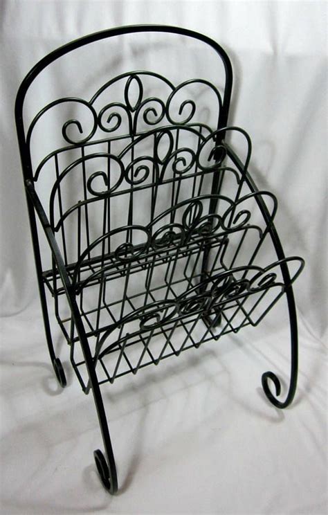 Magazine Rack Black Wrought Iron Newspaper Stand Scrolled 3 Etsy
