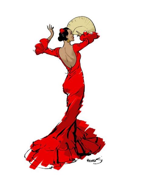 A Drawing Of A Woman In A Red Dress With A Fan On Her Head And Hands Behind Her Back