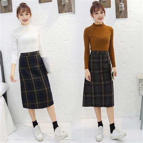 Fashion Long Skirt Korean Style Plaid Simple Vintage A Line Skirts