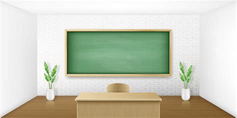 Classroom With Green Blackboard On Wall And Table Stock Vector