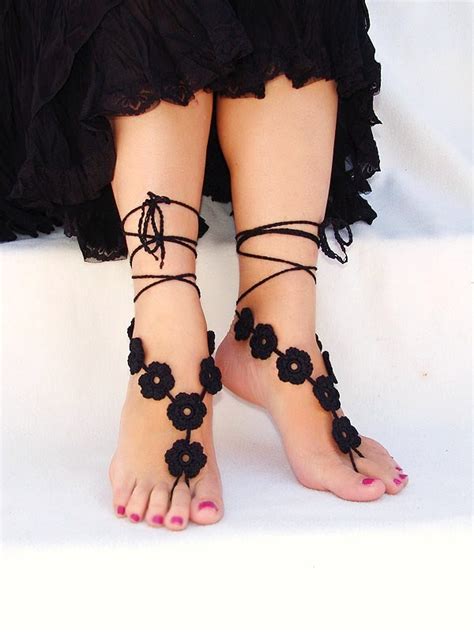 Accessory Gallery Crochet Flower Black Barefoot Sandals