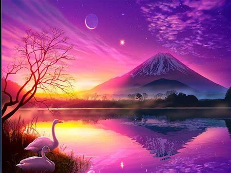 Beautiful Purple Sunset Dream Landscape Visionary Art Fantasy Landscape