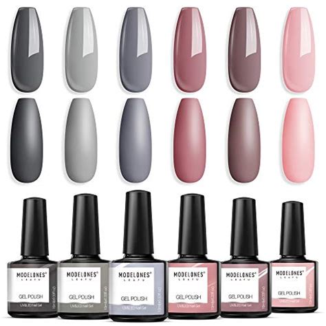 Modelones Colors Gel Nail Polish Set Neutral Nude Gray Pink Solid My