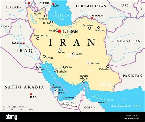 Iran Politische Karte Mit Hauptstadt Teheran Landesgrenzen Die