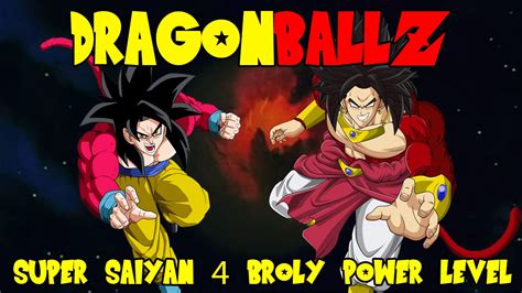 All of the levels on this list are taken from the manga, anime, movies, movie pamphlets, daizenshuu guides, video games and stated mathematical calculations. Dragon Ball Z: Super Saiyan 4 Broly's Power Level ...