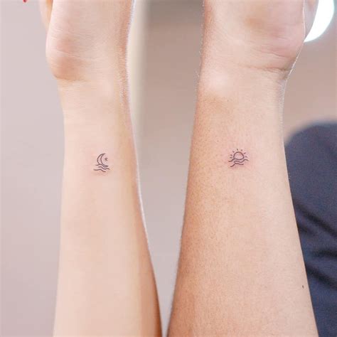 Sun and moon matching tattoos. Small Tattoos on Instagram: "Matching sea sun and sea moon ...