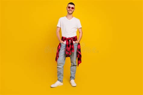 Full Length Body Size Photo Man In Checkered Shirt Sunglass Smiling