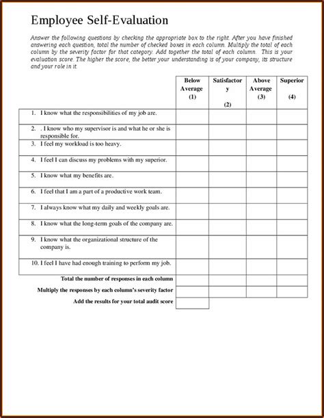 Free Employee Self Evaluation Forms Form Resume Examples 76YGzG39oL