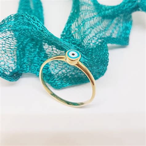 K Real Solid Gold Evil Eye Ring For Women