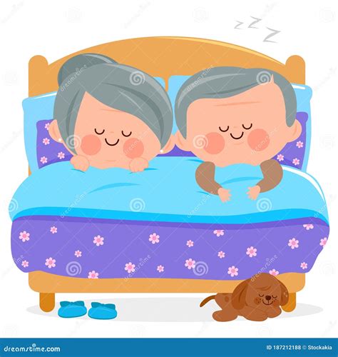 Senior Couple Sleeping Together In Their Bed Vector Illustration Stock