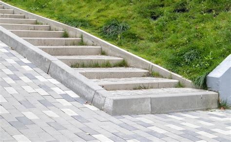 Steps From Paving Slabs And Curbs Rows Of Gray Steps Made Of Gray
