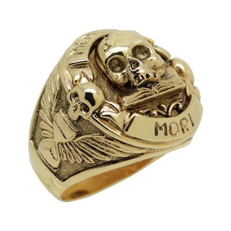 Handmade Solid Gold 14k Skull Memento Mori Biker Ring Secretium