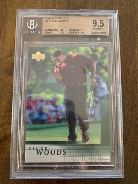 The icon has a couple of cards that predate 2001 upper deck, but as the first mainstream release, this is widely regarded as the set with the tiger woods rookie card. 2001 Upper Deck Tiger Woods #1 Golf Card BGS 9.5 GEM MINT ...