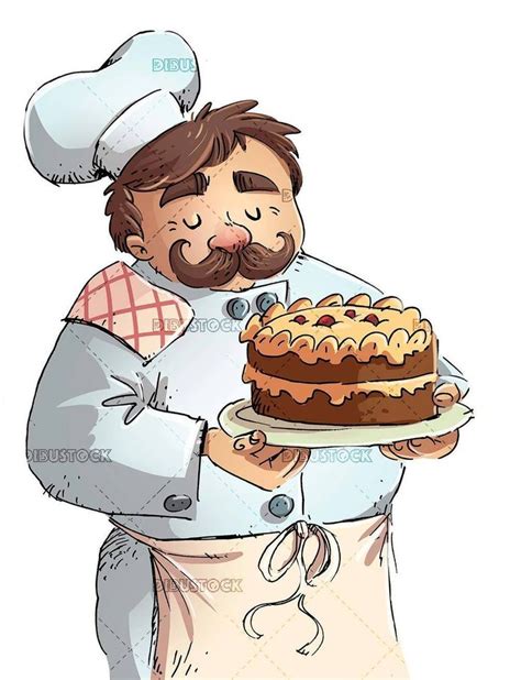 Pastry Chef With Mustache Catching A Delicious Cake Ilustraciones