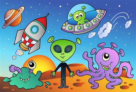 Various Alien And Space Cartoons Stock Vector