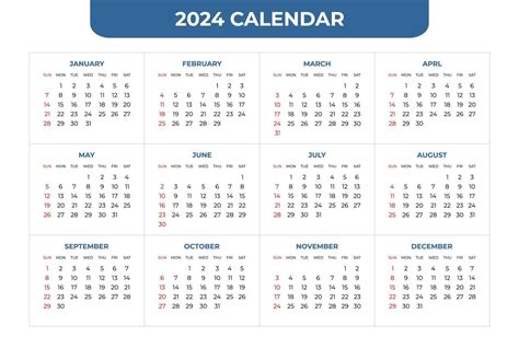 2024 Calendar Template Simple And Easy To Use 4686317 Vector Art At
